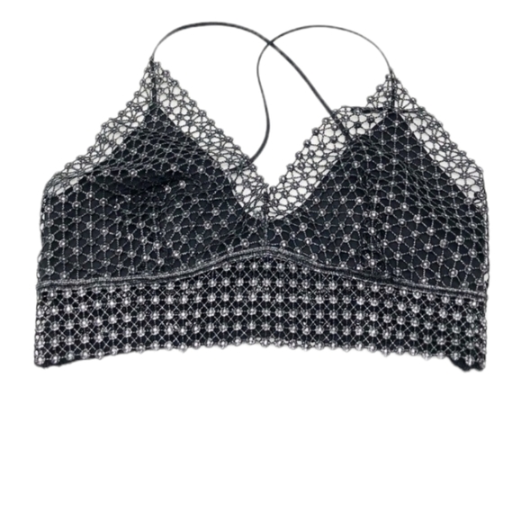 Free People Constellation Mesh Bralette Black Silver XS - Picture 3 of 6